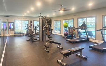 Sophisticated fitness center with free weights